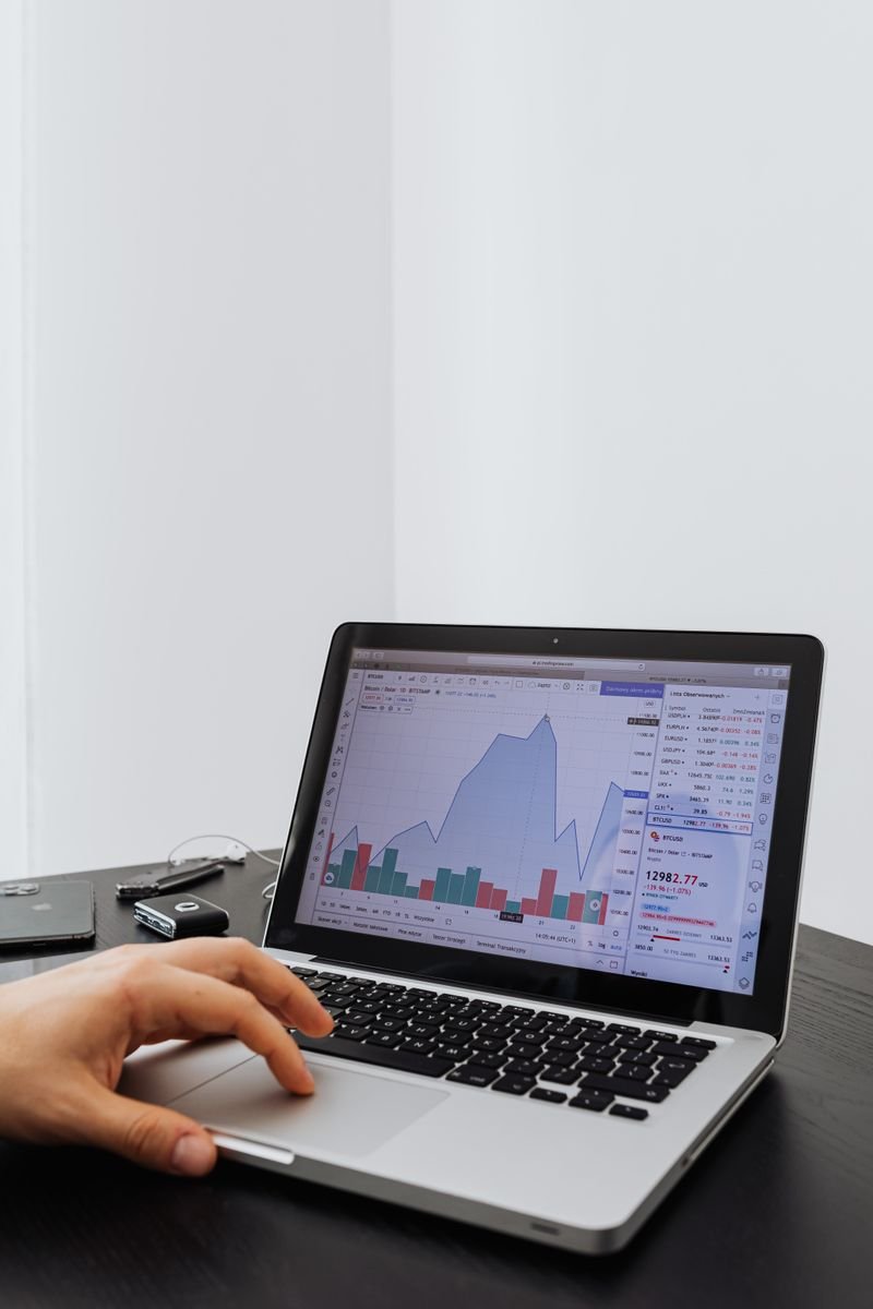 Análise de gráficos de investimento em um notebook